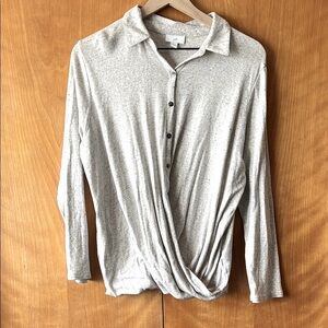 J. Jill Heathered White Button-Up Top Twist Waist Size Large